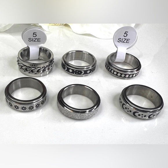 6PCS Anti Anxiety Ring Stainless Steel Spinner Ring - Picture 3 of 4